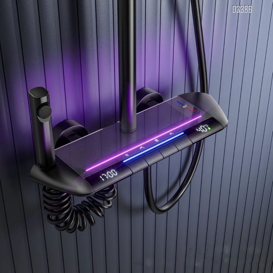 Themsotatic Full Brass luxury pressure gun gray piano key temperature display home shower set shower head set