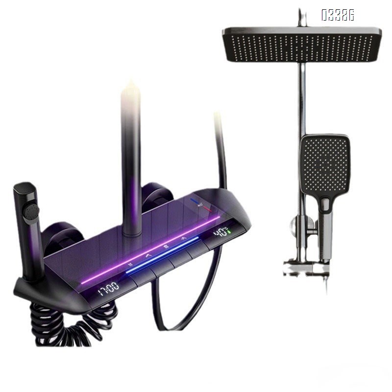 Themsotatic Full Brass luxury pressure gun gray piano key temperature display home shower set shower head set