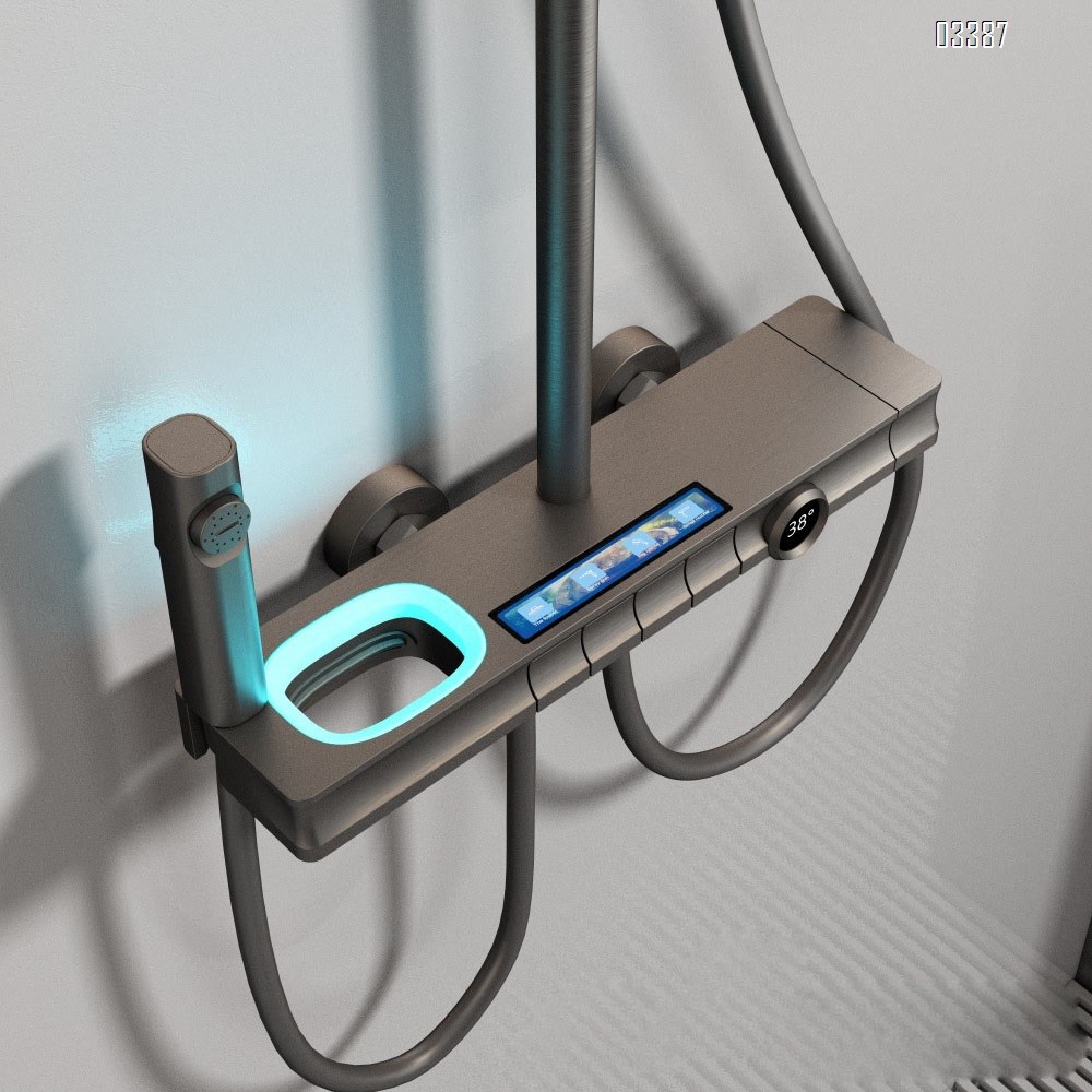 Full Brass digital shower head set for home use all Brass mixing valve to increase pressure waterfall atmosphere light gun gray