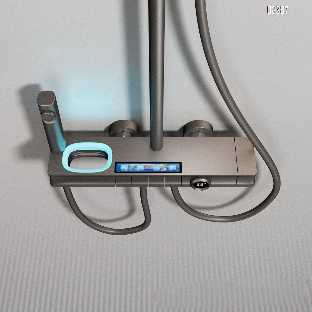 Full Brass digital shower head set for home use all Brass mixing valve to increase pressure waterfall atmosphere light gun gray