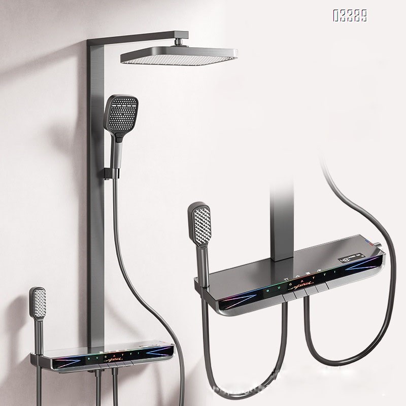 Full Brass shower head set for home bathroom with temperature control and pressure spray head gun gray rain shower