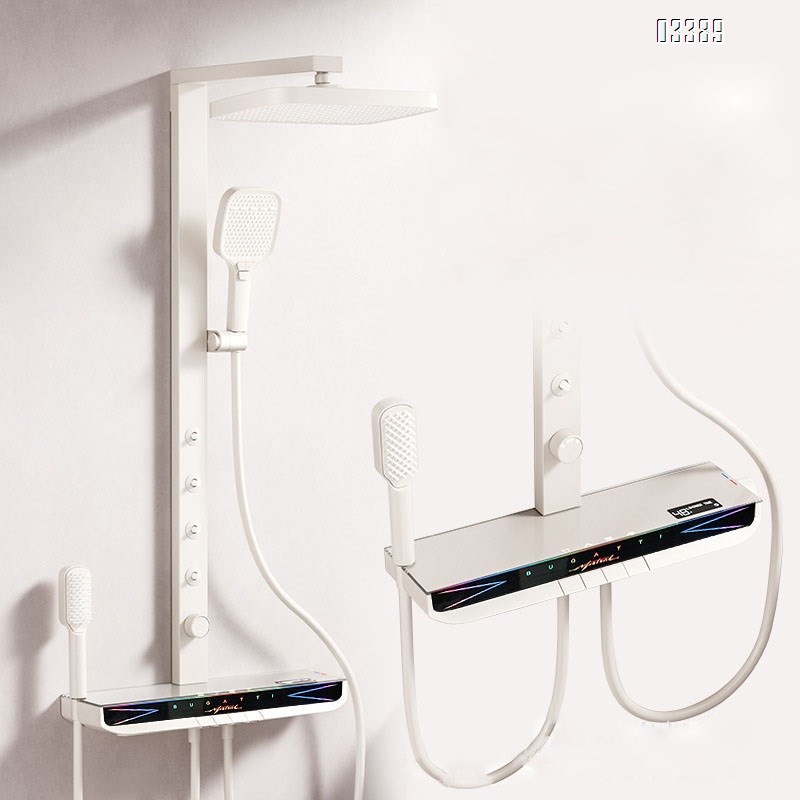 Full Brass shower head set for home bathroom with temperature control and pressure spray head gun gray rain shower