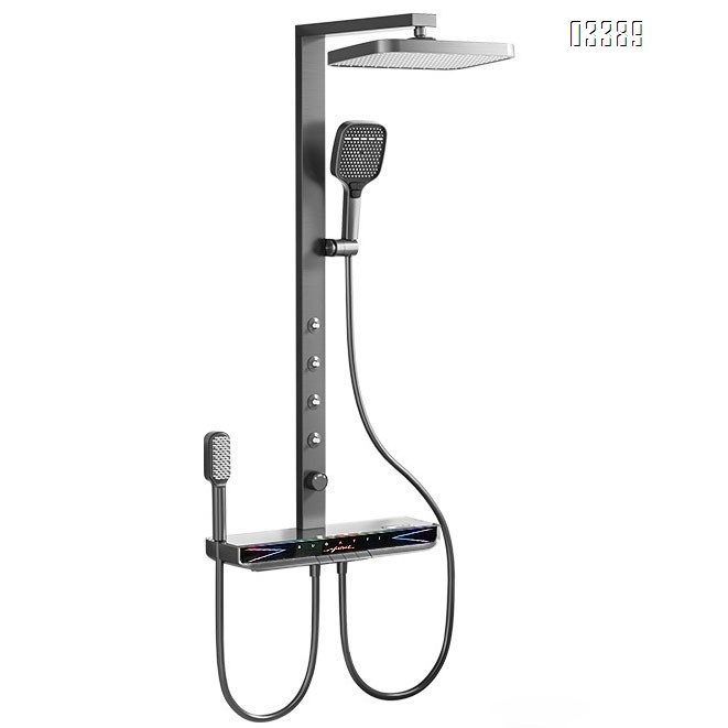 Full Brass shower head set for home bathroom with temperature control and pressure spray head gun gray rain shower