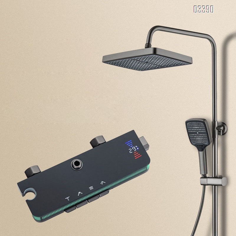 Top Spray Digital Shower Set Gun Grey Shower Head Set Full Brass Shower Head Piano Key Water Pressure Shower Head