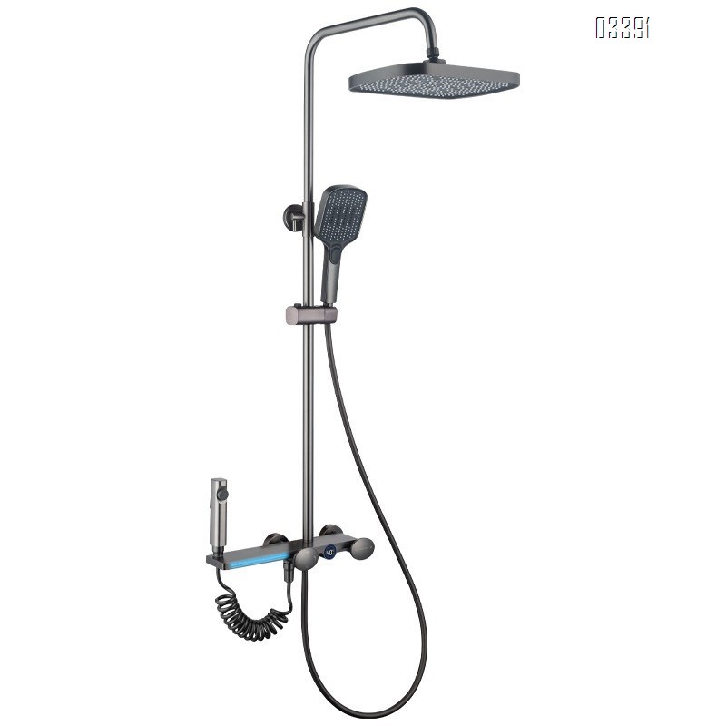 Smart digital gun gray shower faucet set with piano constant temperature display Brass pressure increasing Tap for home bathroom