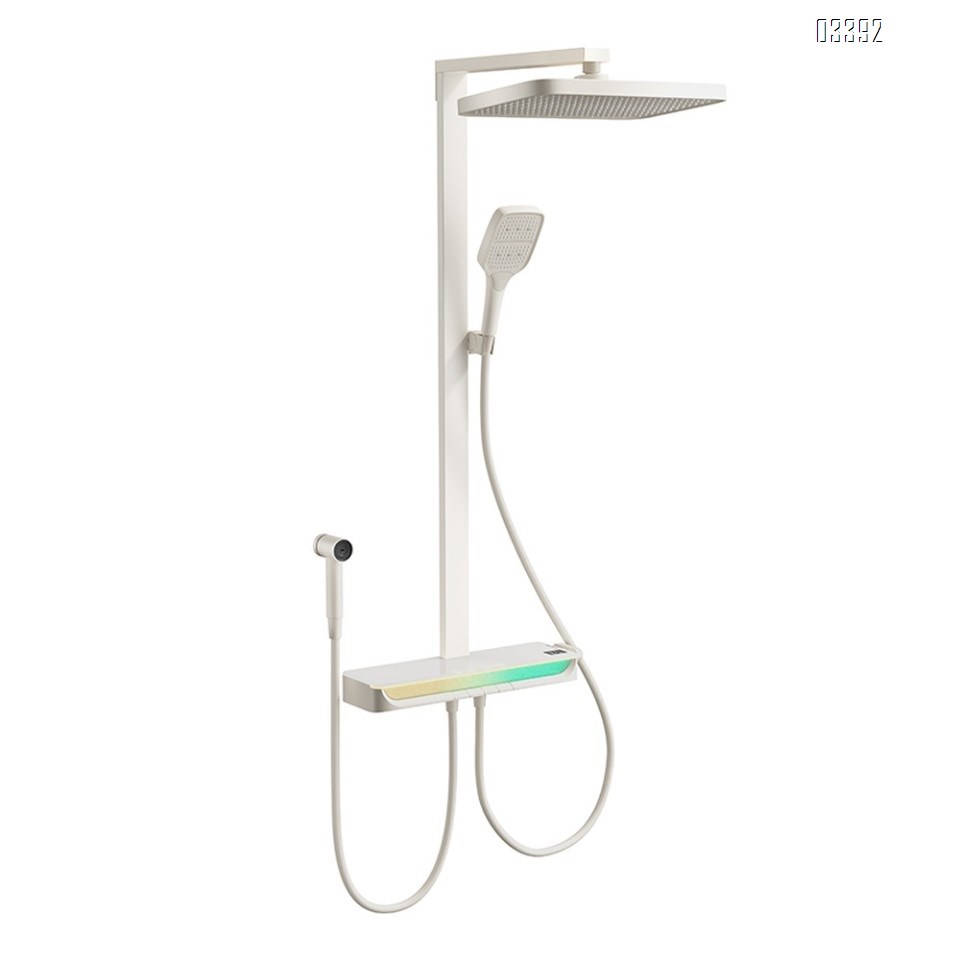 White temperature display light top spray Brass shower head set shower constant temperature shower pressure bathroom rain shower