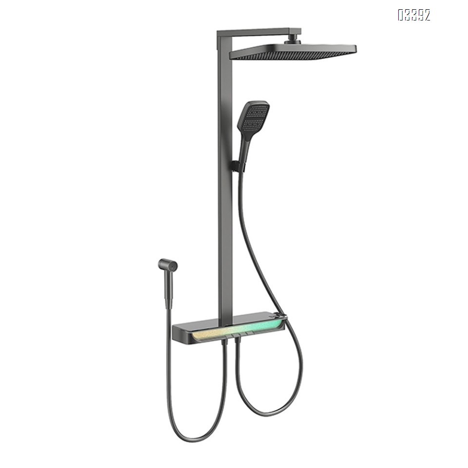 White temperature display light top spray Brass shower head set shower constant temperature shower pressure bathroom rain shower