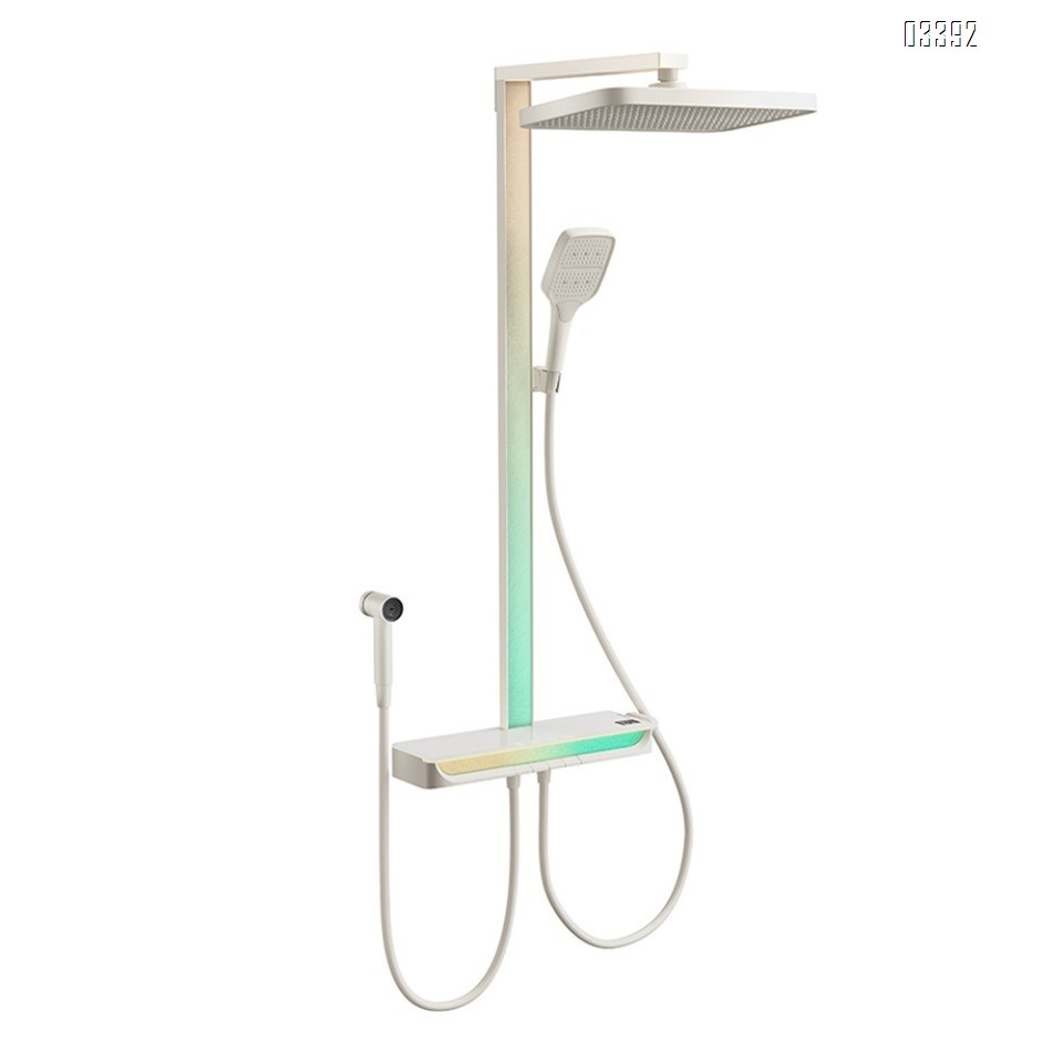 White temperature display light top spray Brass shower head set shower constant temperature shower pressure bathroom rain shower