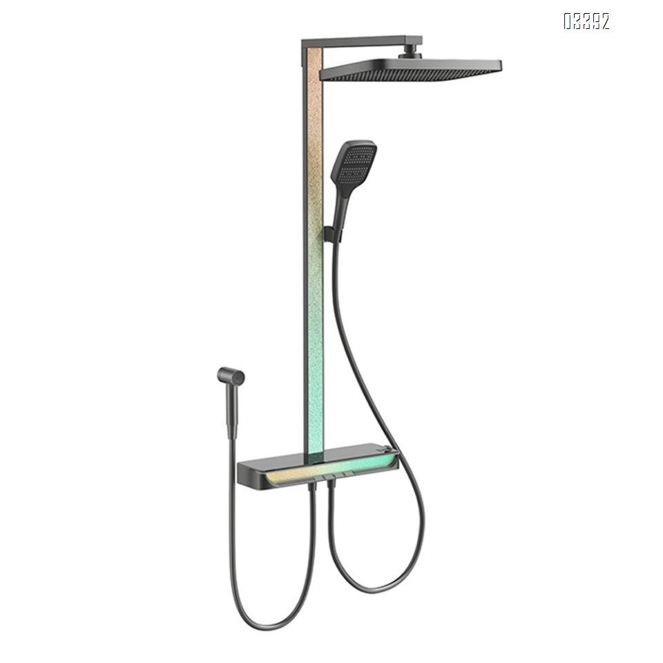 White temperature display light top spray Brass shower head set shower constant temperature shower pressure bathroom rain shower