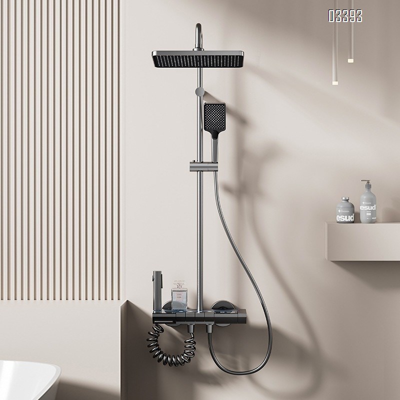 Digital display piano key shower head set home set with flexible hose set pressure-increasing powerful shower set