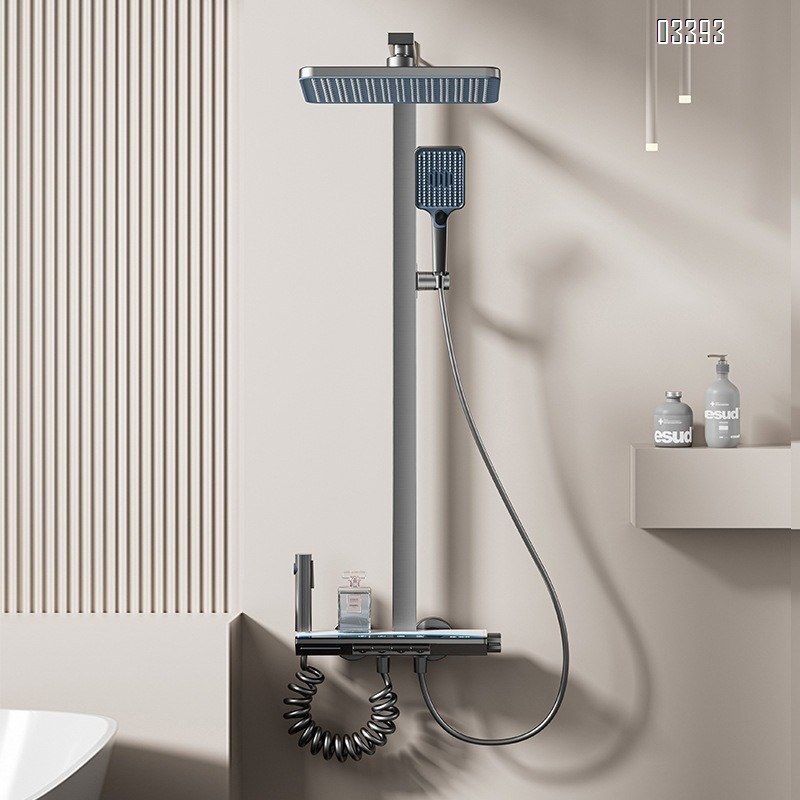 Digital display piano key shower head set home set with flexible hose set pressure-increasing powerful shower set