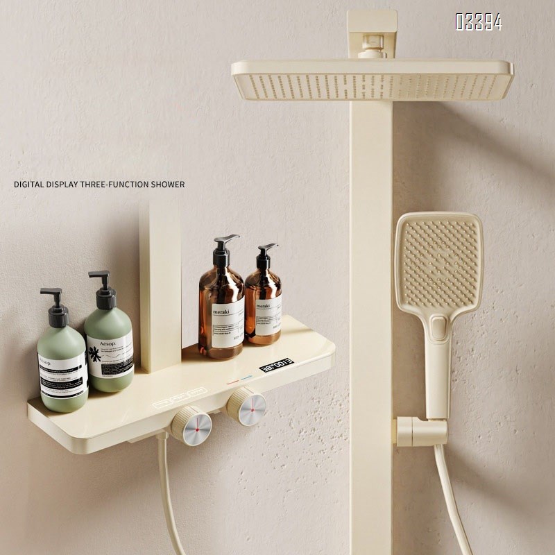 Home bathroom brass digital display storage simple shower spray set shower milk white shower pressure square nozzle