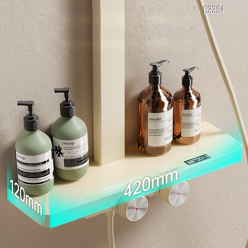 Home bathroom brass digital display storage simple shower spray set shower milk white shower pressure square nozzle