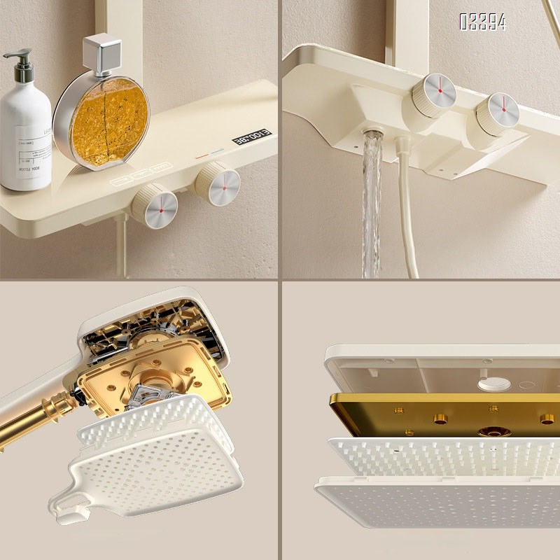 Home bathroom brass digital display storage simple shower spray set shower milk white shower pressure square nozzle