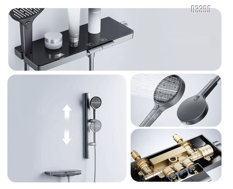 Smart digital display simple shower head cream set bathtub faucet storage counter with lift function