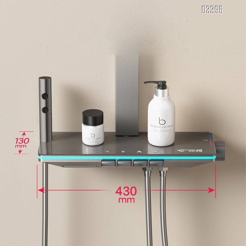 Shower head set intelligent full brass set of bathroom home shower shelf tempered glass shelf