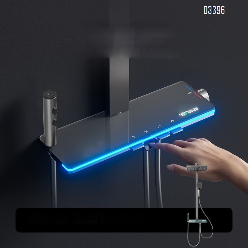 Shower head set intelligent full brass set of bathroom home shower shelf tempered glass shelf