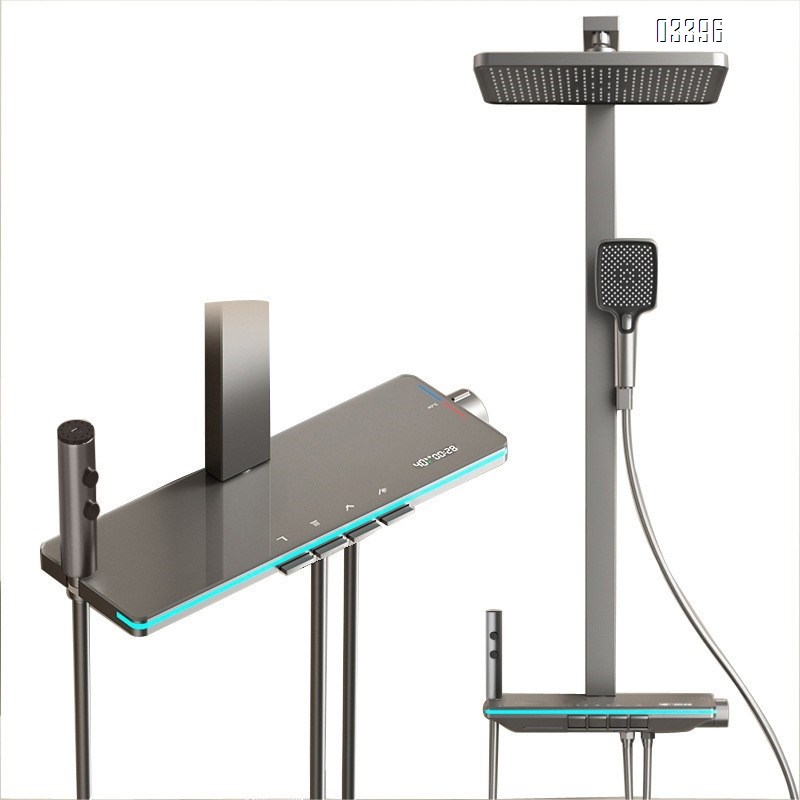 Shower head set intelligent full brass set of bathroom home shower shelf tempered glass shelf