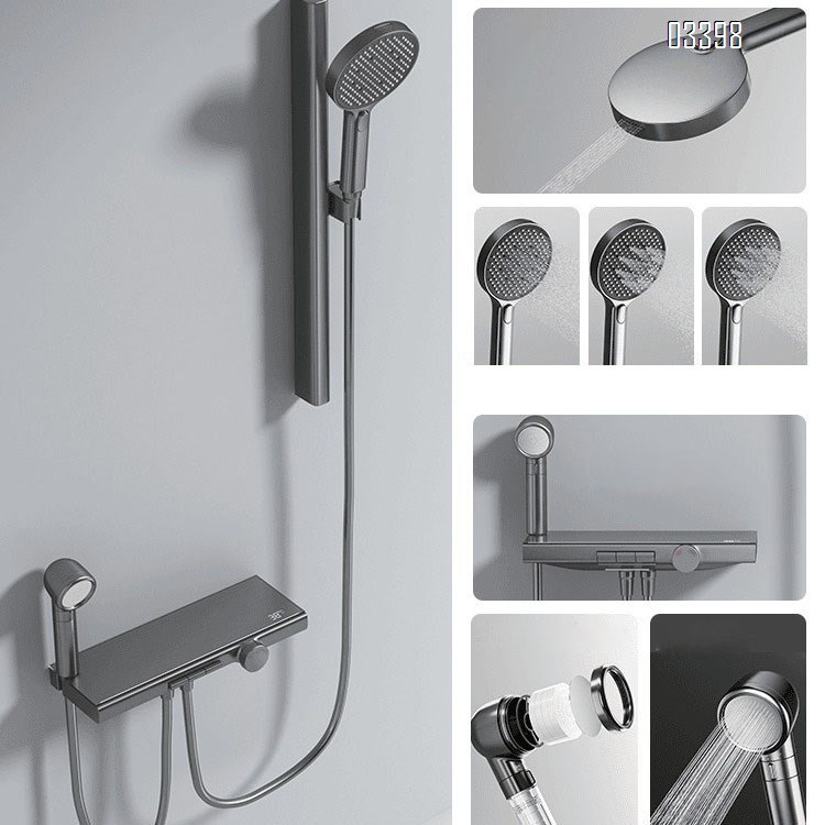 All-Brass simple shower set with independent button for cold and hot water four-level pressure-increasing shower head for bathroom use
