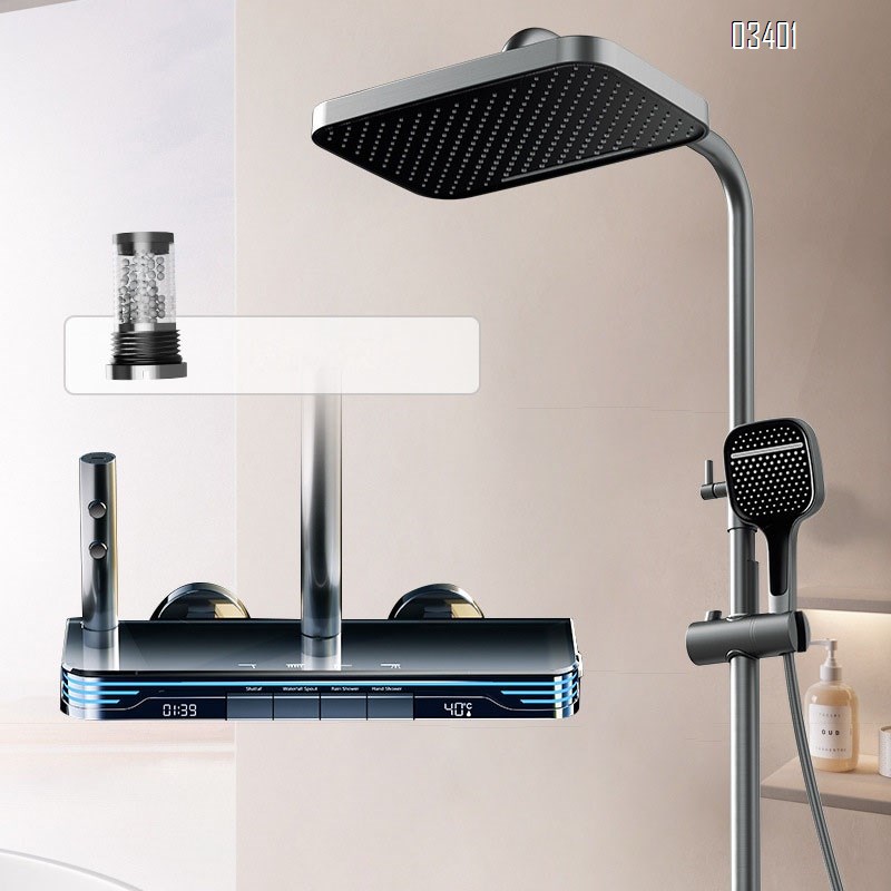Modern shower head set for home use a complete set of temperature-controlled bathroom pressure spray gun gray shower head