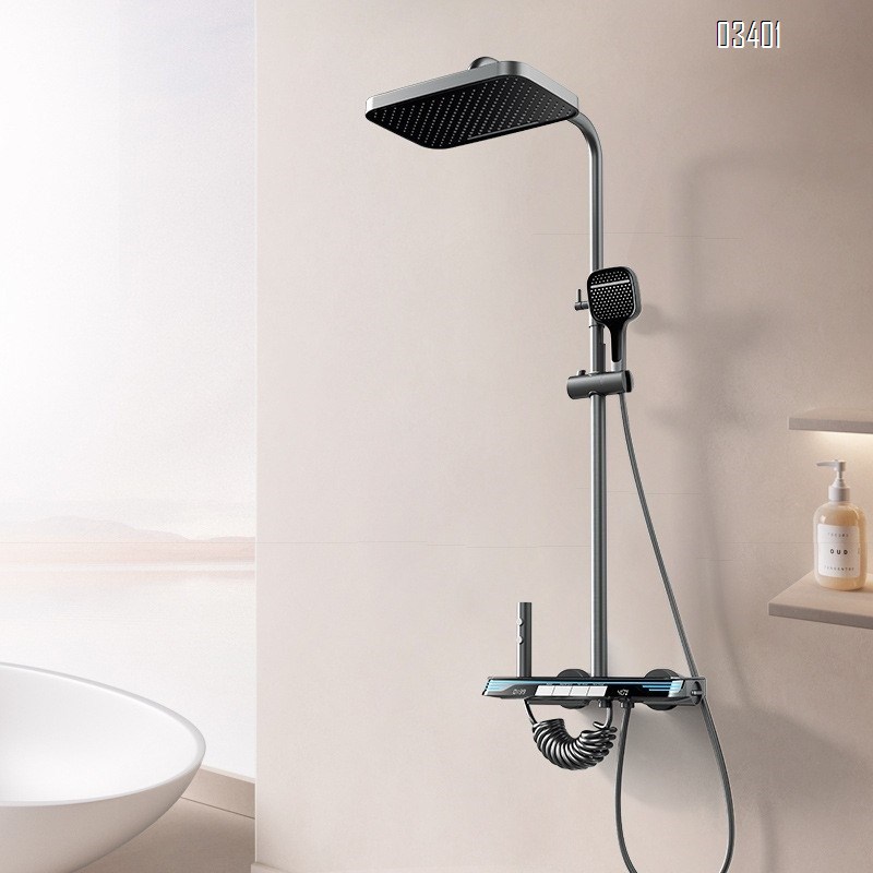 Modern shower head set for home use a complete set of temperature-controlled bathroom pressure spray gun gray shower head