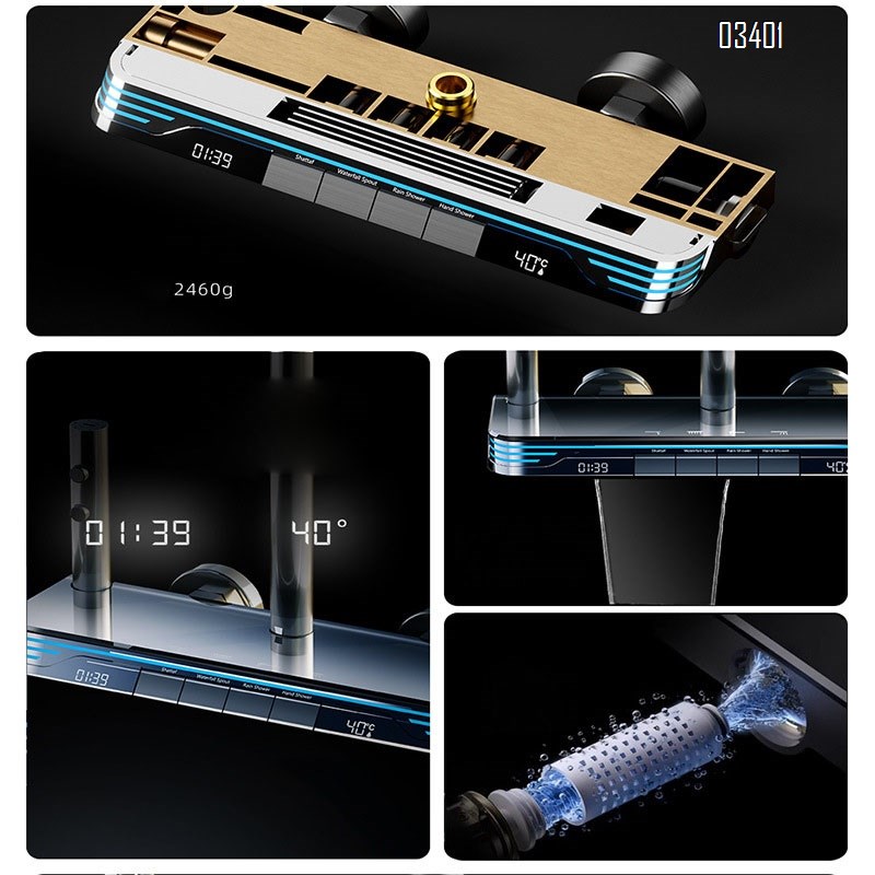 Modern shower head set for home use a complete set of temperature-controlled bathroom pressure spray gun gray shower head