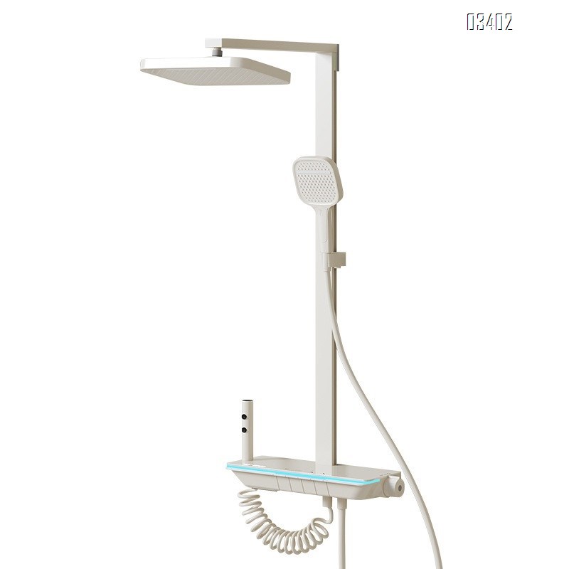 New wall-mounted milk white thermostatic shower head set with a large storage shelf for multifunctional pressure increase