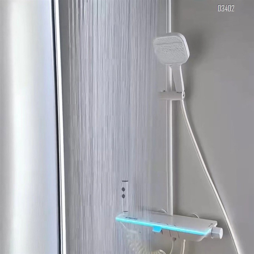 New wall-mounted milk white thermostatic shower head set with a large storage shelf for multifunctional pressure increase