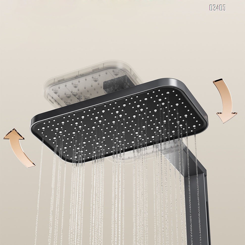 Gun Grey Smart Thermostatic Digital Shower Head Set Full Copper Ambient Light Home Bathroom Rain Shower Head with Pressure Boosting Spray