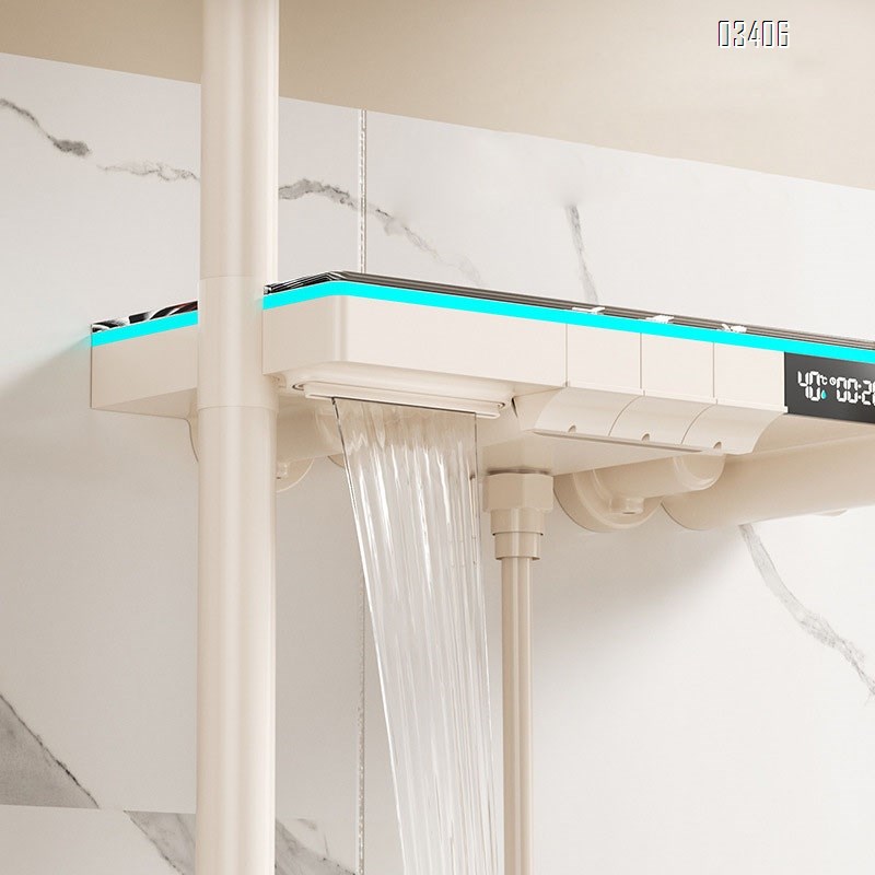 piano key shower head set milky white digital mood light large storage shelf pressure-boosting shower head