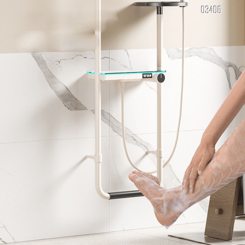 piano key shower head set milky white digital mood light large storage shelf pressure-boosting shower head