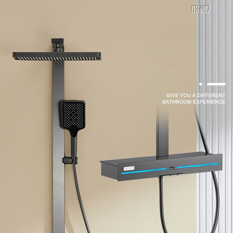 thermostatic Shower Head set Hotel bathroom atmosphere light three-level pressure-increasing shower set Gun grey complete set