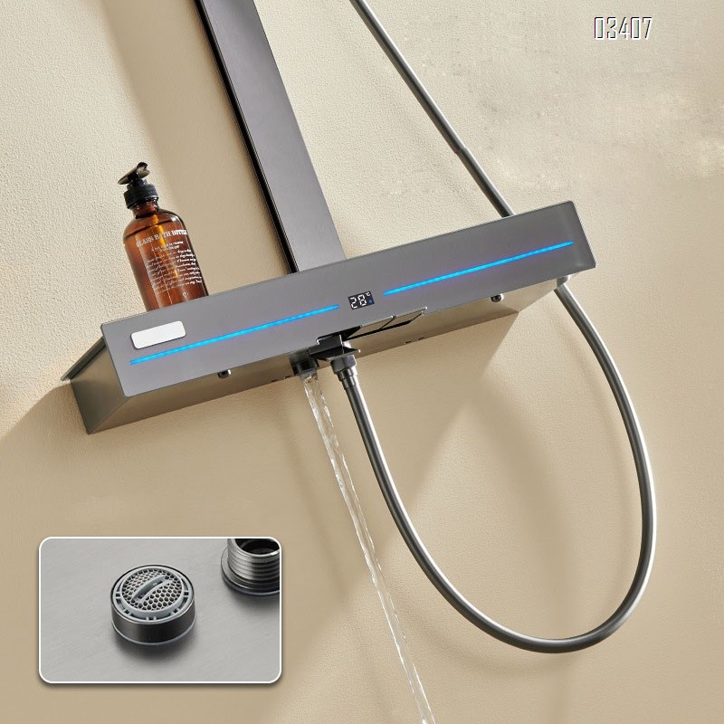 thermostatic Shower Head set Hotel bathroom atmosphere light three-level pressure-increasing shower set Gun grey complete set