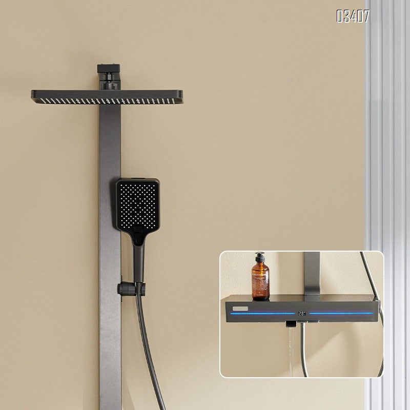 thermostatic Shower Head set Hotel bathroom atmosphere light three-level pressure-increasing shower set Gun grey complete set