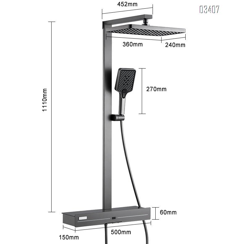 thermostatic Shower Head set Hotel bathroom atmosphere light three-level pressure-increasing shower set Gun grey complete set