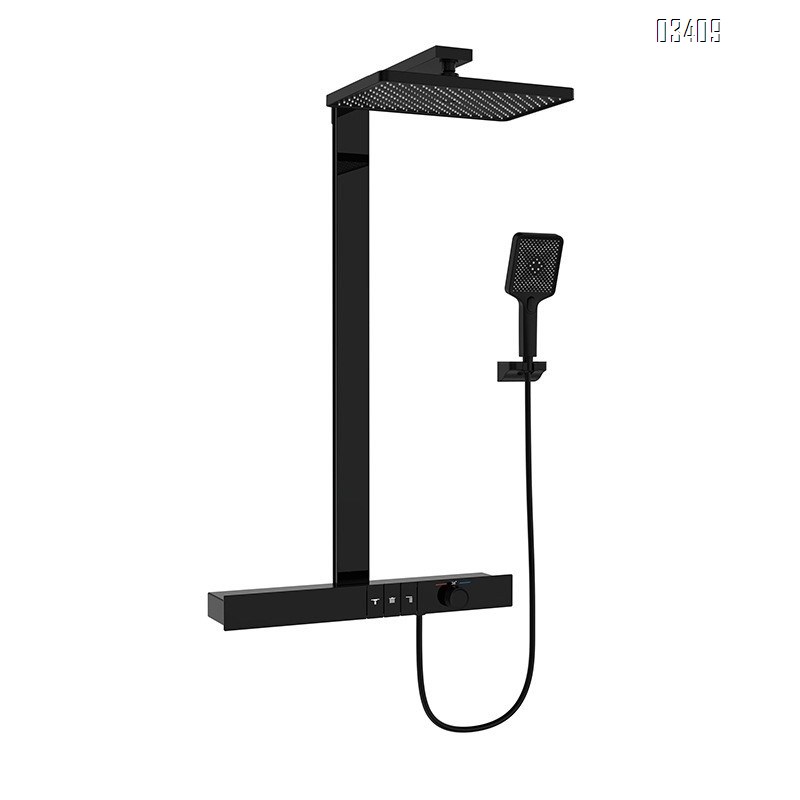 Gun gray button thremostatic shower bathroom extended large storage platform rain increase pressure exposed home bath shower set