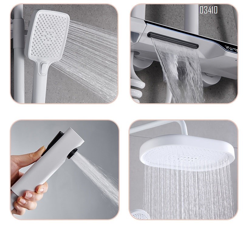 Cream White colored cold and hot shower faucet set with digital shower rain bath all Brass bath home pressure increasing faucet