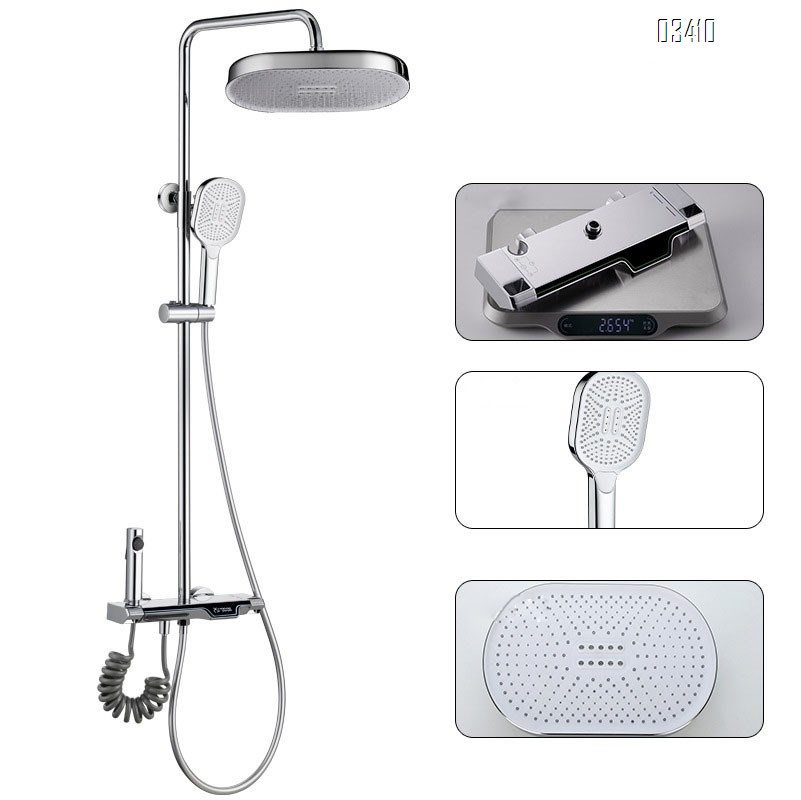 Cream White colored cold and hot shower faucet set with digital shower rain bath all Brass bath home pressure increasing faucet