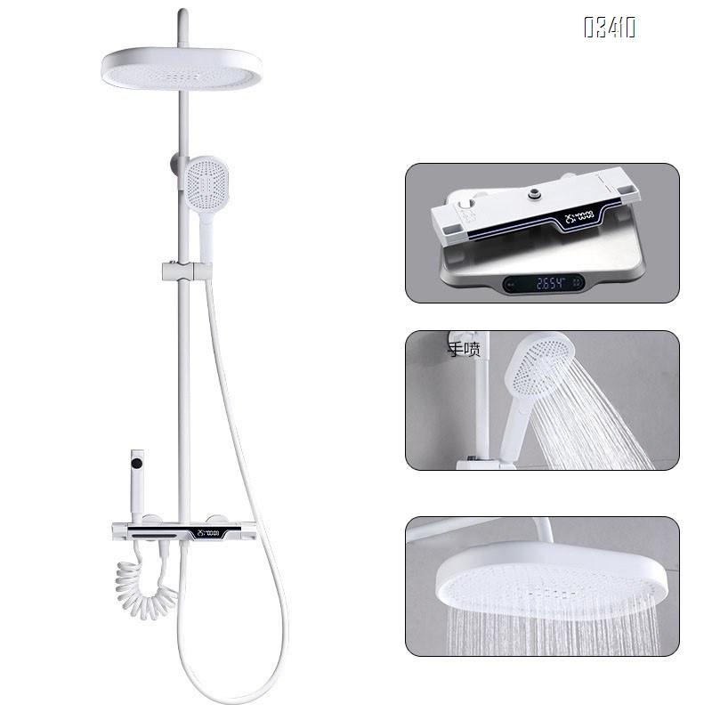 Cream White colored cold and hot shower faucet set with digital shower rain bath all Brass bath home pressure increasing faucet