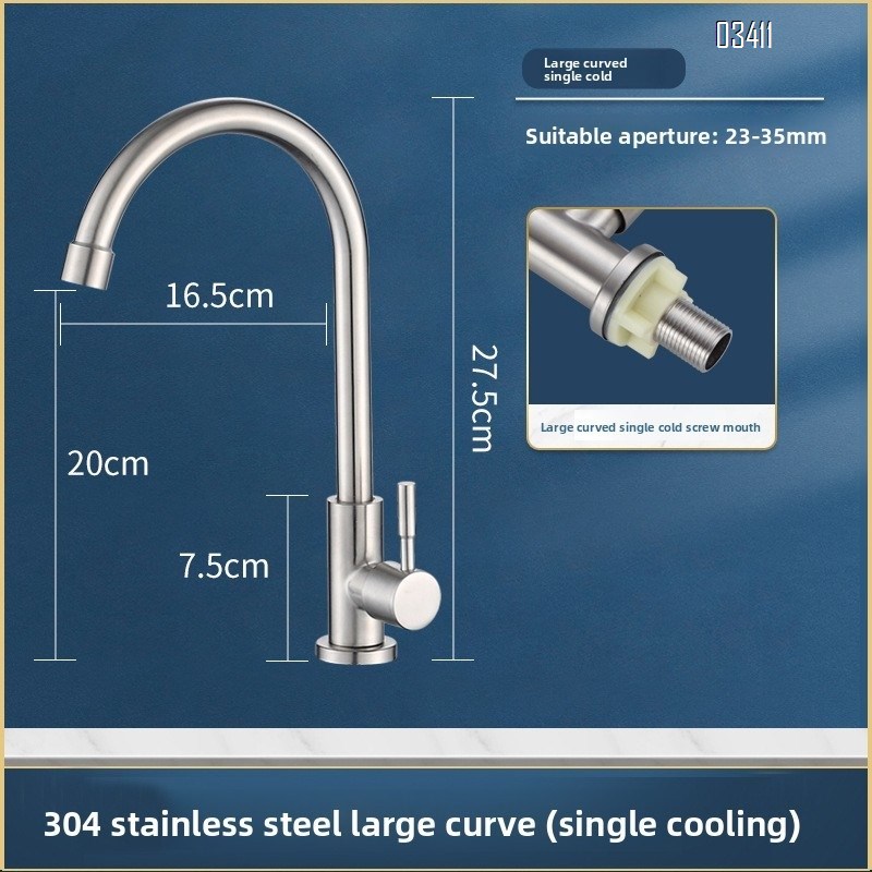 Bar Sink Faucet, SUS304 Stainless Steel Hot and Cold Kitchen Faucet Single Handle Faucet for Outdoor Sink