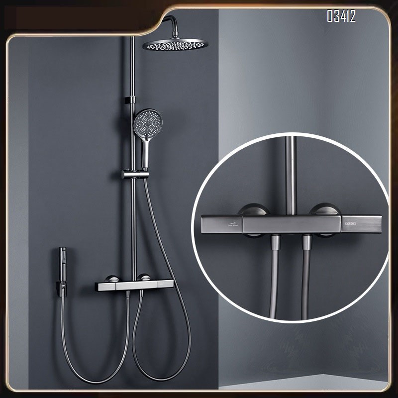 Gun gray double handle and control shower head set home use all Brass bathroom faucet washroom shower head bathing faucet
