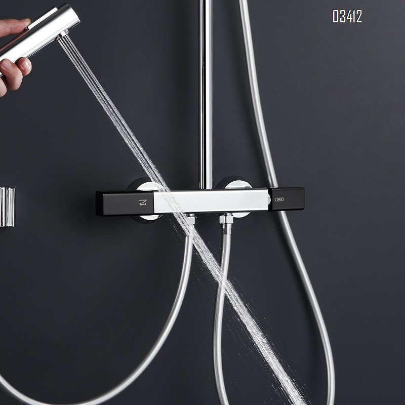 Gun gray double handle and control shower head set home use all Brass bathroom faucet washroom shower head bathing faucet