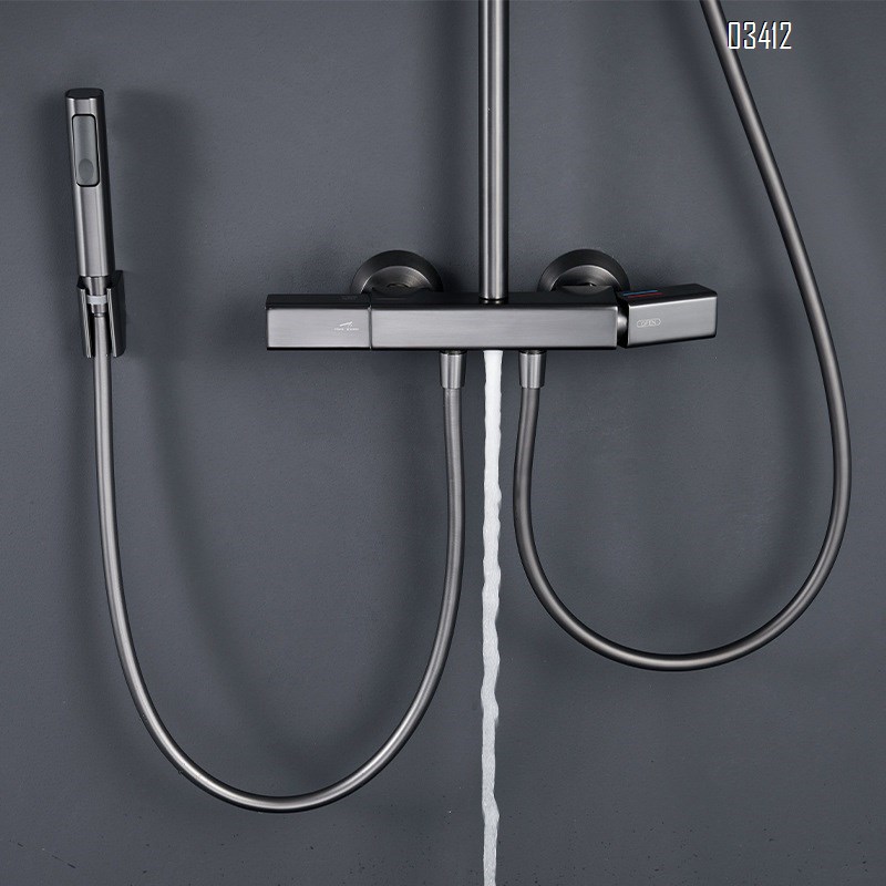 Gun gray double handle and control shower head set home use all Brass bathroom faucet washroom shower head bathing faucet
