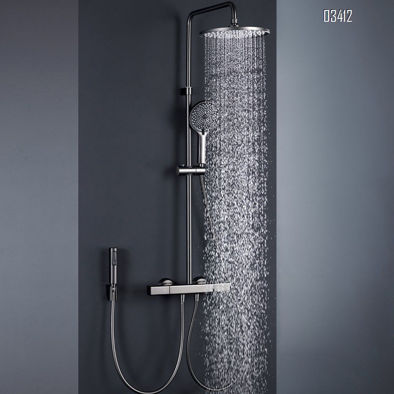 Gun gray double handle and control shower head set home use all Brass bathroom faucet washroom shower head bathing faucet