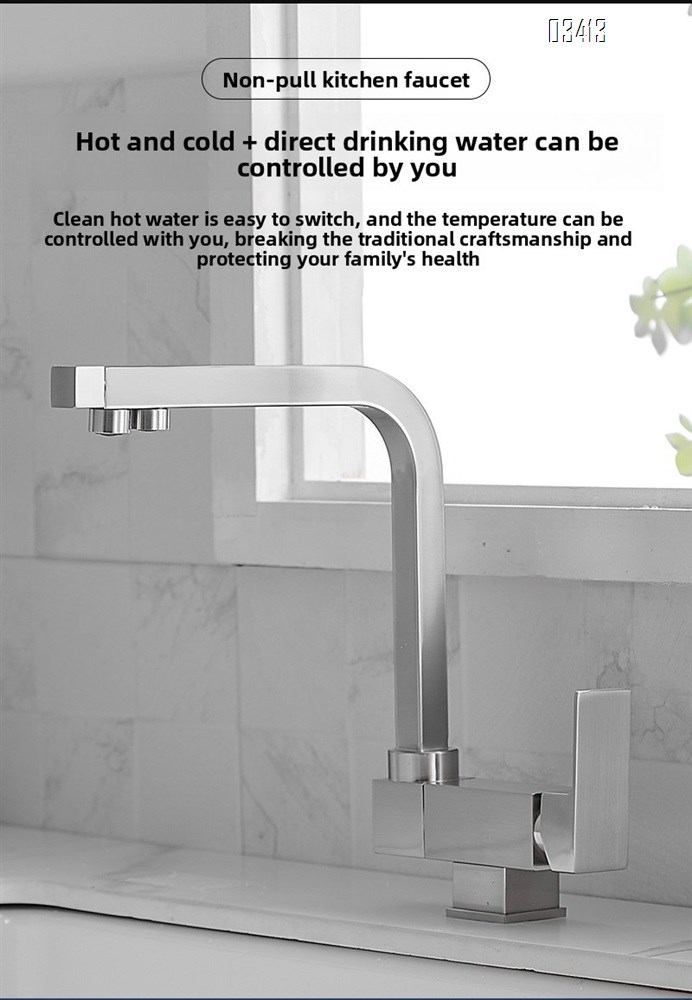 Rotatable Square Kitchen Faucet, Anti-splash Stainless Steel Sink Faucet, Single Handle  Kitchen Faucet for Sink