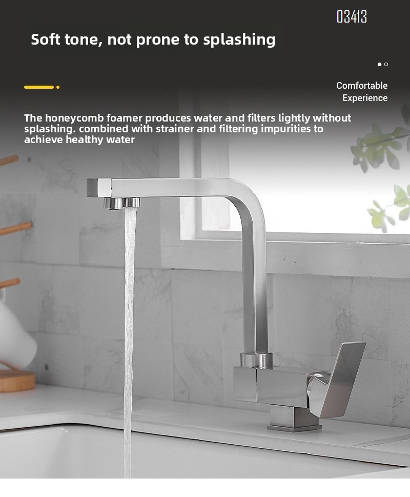 Rotatable Square Kitchen Faucet, Anti-splash Stainless Steel Sink Faucet, Single Handle  Kitchen Faucet for Sink