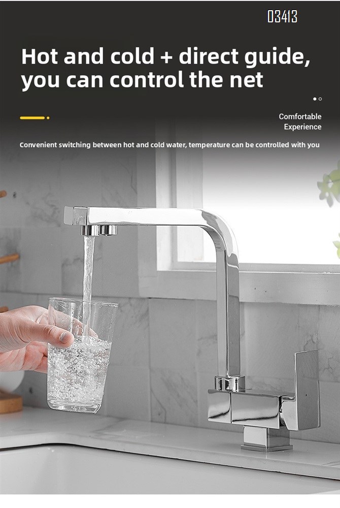 Rotatable Square Kitchen Faucet, Anti-splash Stainless Steel Sink Faucet, Single Handle  Kitchen Faucet for Sink