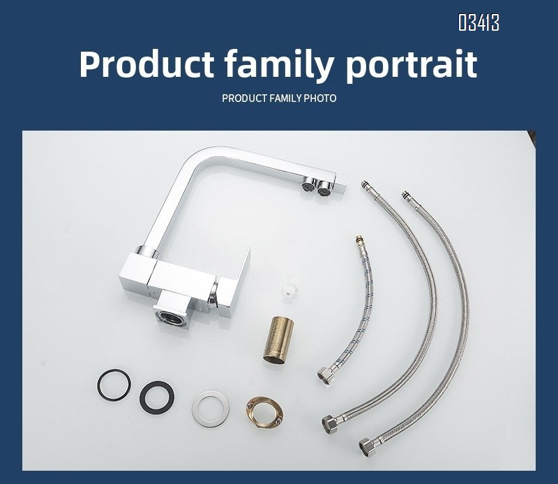 Rotatable Square Kitchen Faucet, Anti-splash Stainless Steel Sink Faucet, Single Handle  Kitchen Faucet for Sink