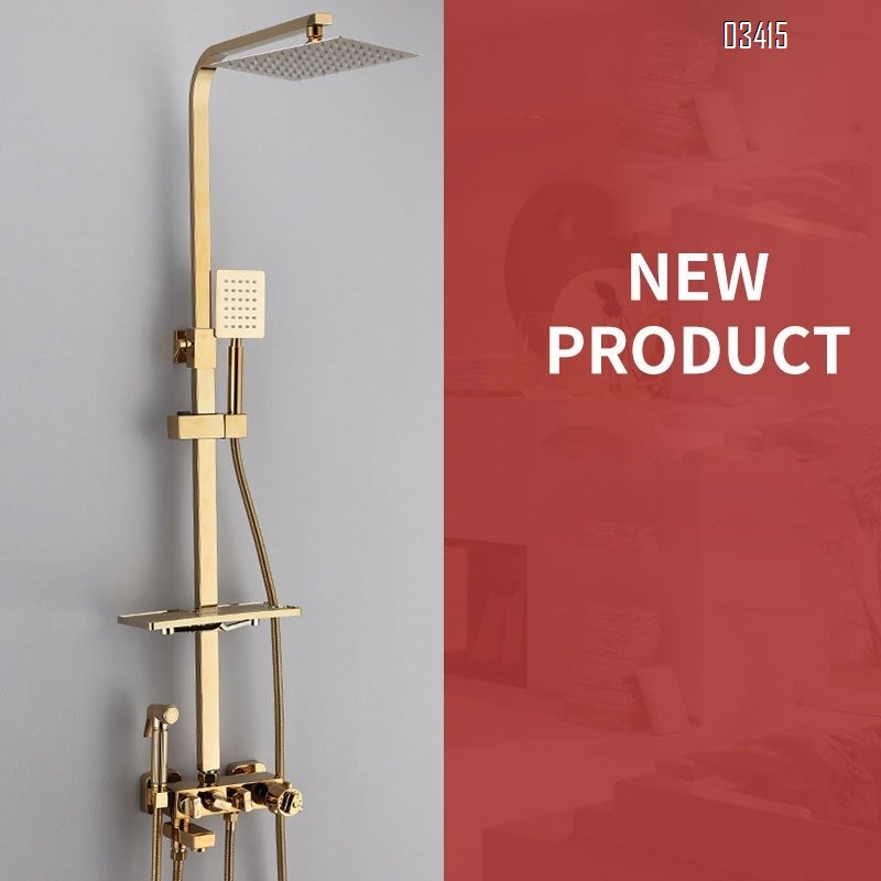Golden thermostatic shower head set bathroom faucet all-Brass home shower head rain shower spray head shower device
