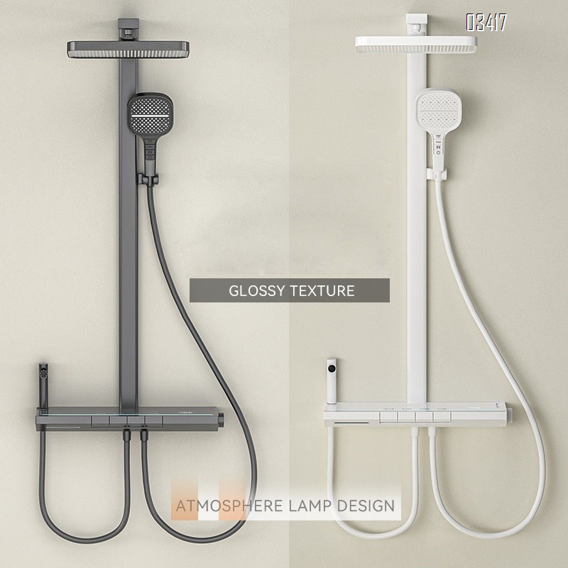 Gun Grey thermostatic shower head set bathroom faucet all-Brass home Digital Display piano key rain spray head shower device